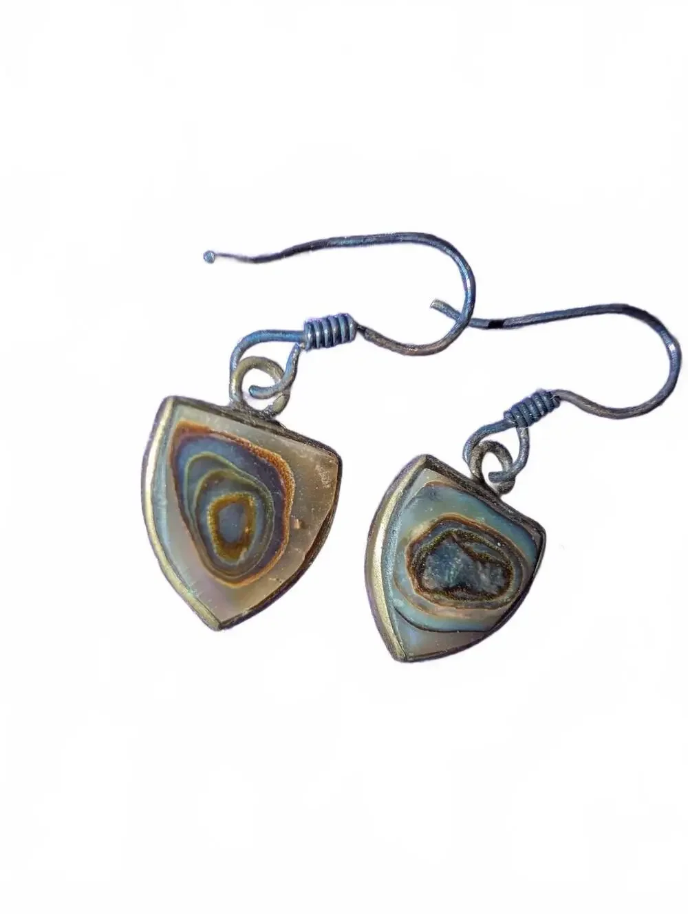 Vintage Alpaca Mexico Abalone Shell Dangle Earrings